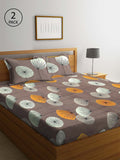 KLOTTHE Coklat Floral Cotton 210 TC King Fine 2 Cadar dengan 4 Sarung Bantal-98 x 85 inci