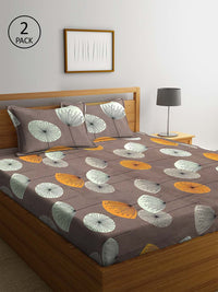 KLOTTHE Coklat Floral Cotton 210 TC King Fine 2 Cadar dengan 4 Sarung Bantal-98 x 85 inci