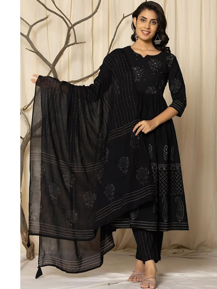 KALINI Women Ethnic Motifs Printed Pure Cotton Kurta with Trousers & Dupatta