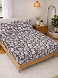 KLOTTHE Brown & White Printed 300 TC Double Bedsheet With 2 Pillow Covers- 2.5 m x 2.25 m