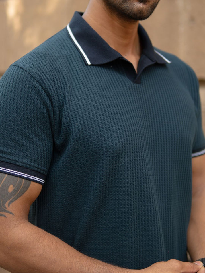 Powerlook SS25 Textured Contrast Polo Collar T-Shirt