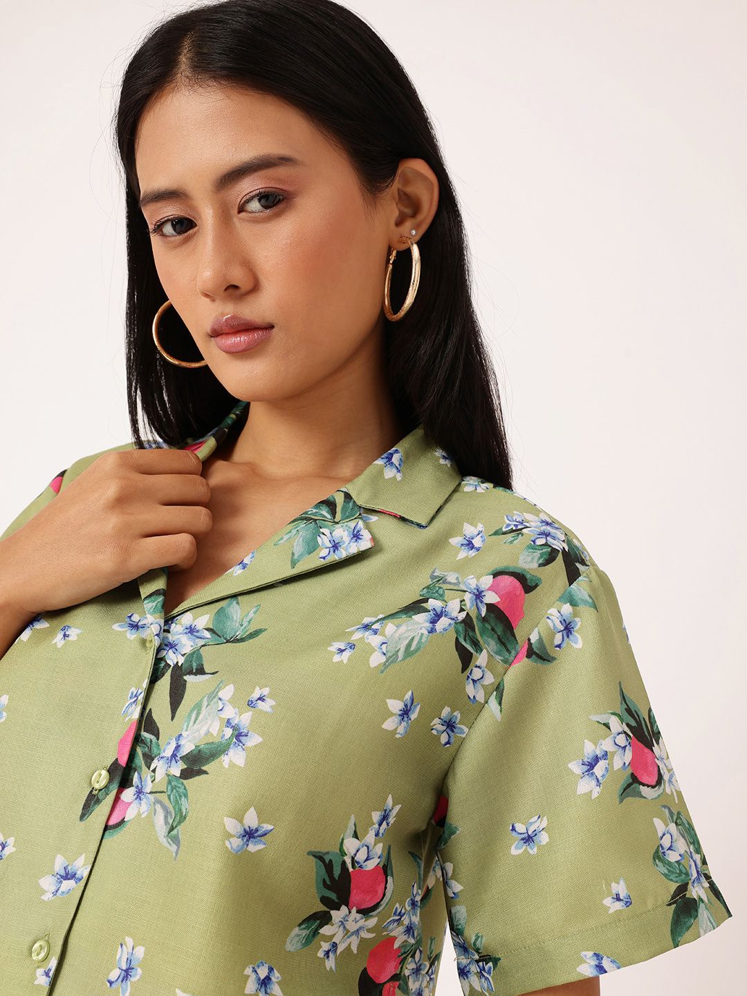DressBerry Printed Boxy Crop Shirt