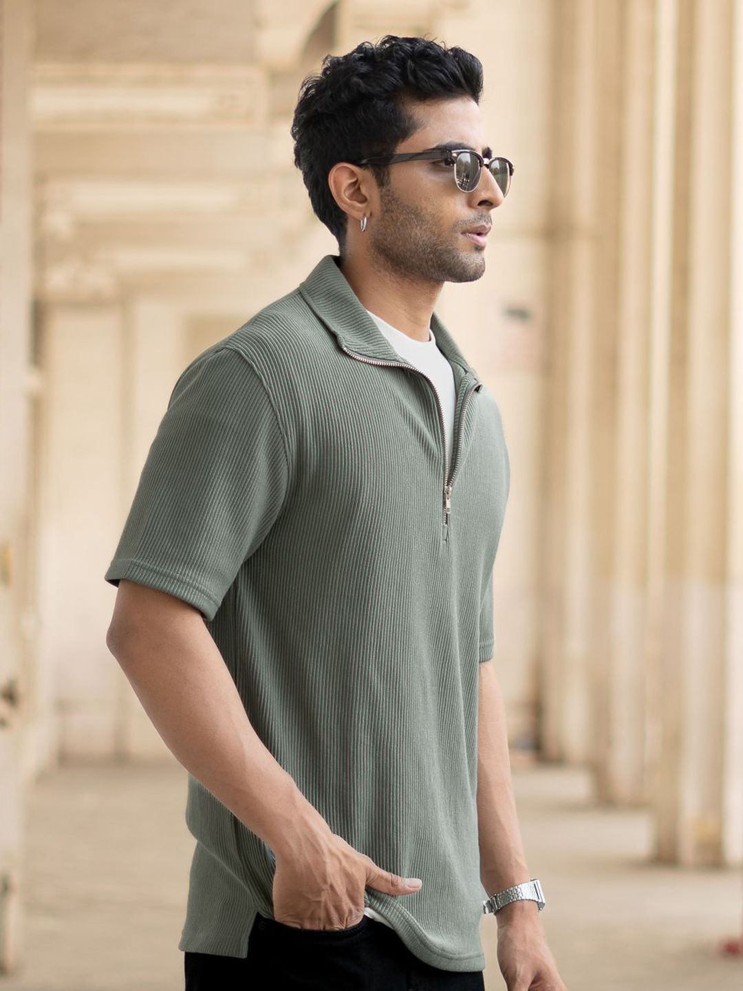 Powerlook Men Polo Collar Drop-Shoulder Sleeves T-shirt