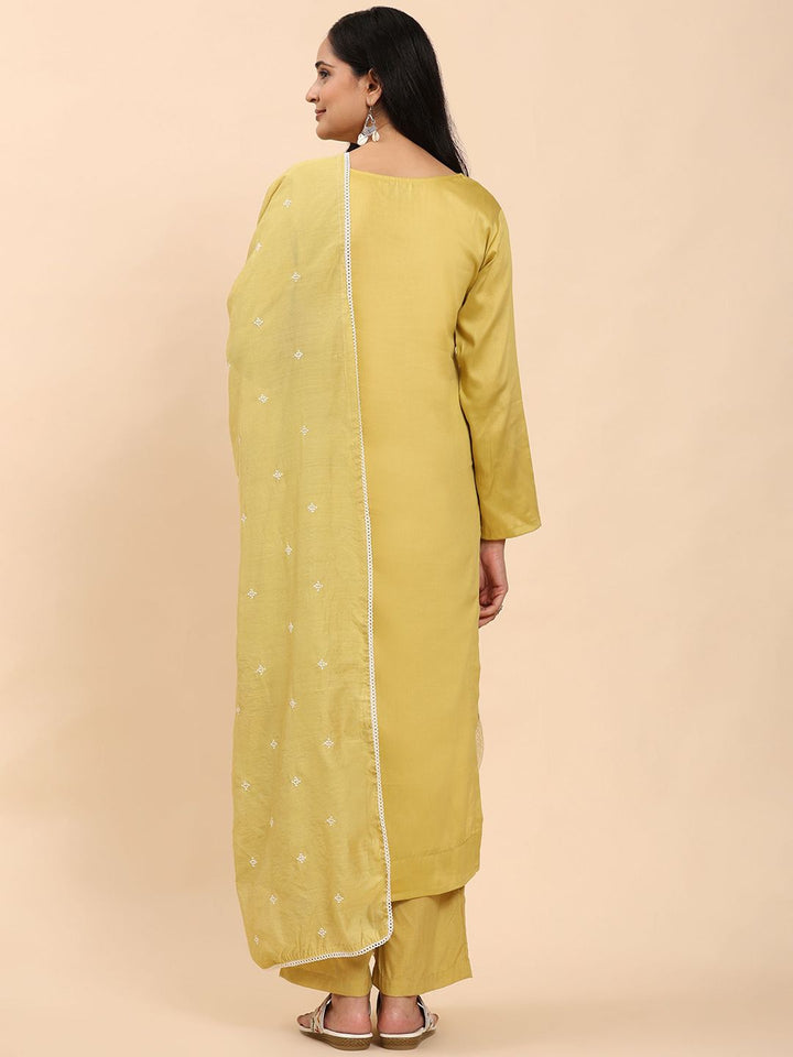 Mamicha Women Ethnic Motifs Embroidered Regular Thread Work Pure Cotton Kurta with Palazzos & With Dupatta