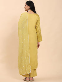 Mamicha Women Ethnic Motifs Embroidered Regular Thread Work Pure Cotton Kurta with Palazzos & With Dupatta