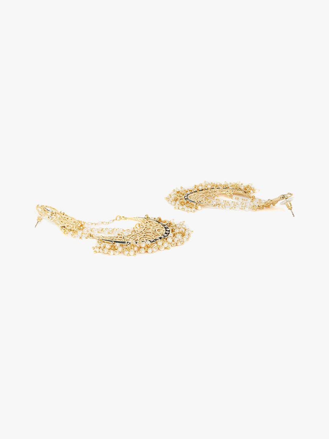 Anouk Gold Plated Cubic Zirconia Studded Crescent Shaped Chandbalis