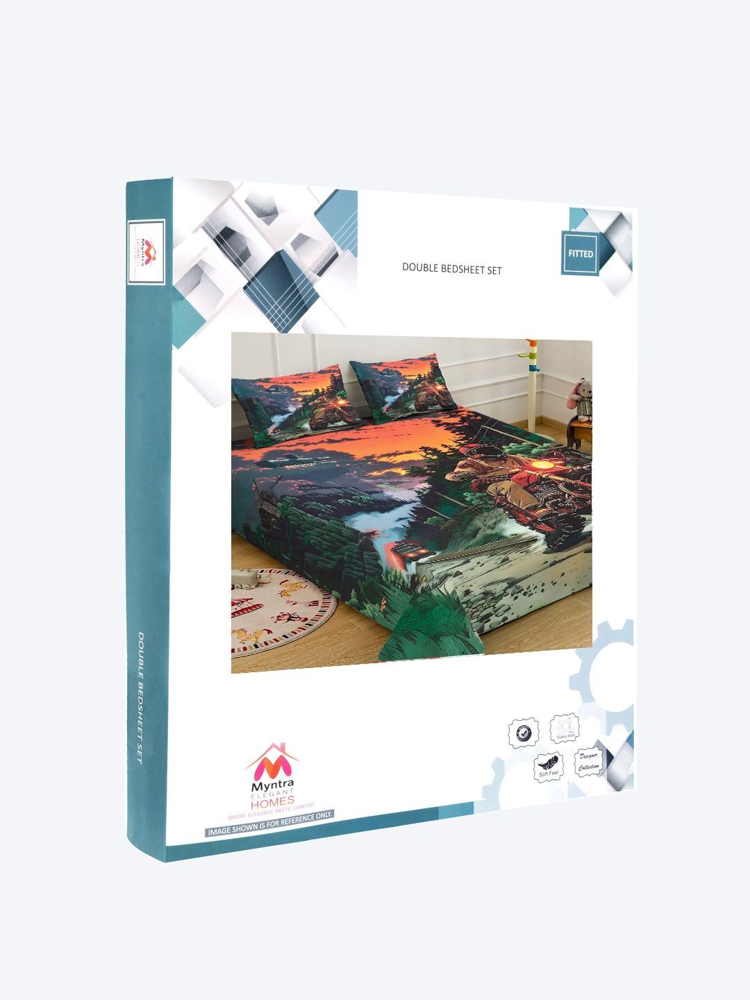 Myntra Elegant Homes Green Graphic 300 TC King Bedsheet with 2 Pillow Covers