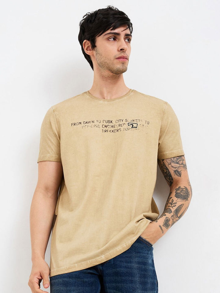 SPYKAR Men Typography Printed Round Neck Cotton Slim Fit T-shirt