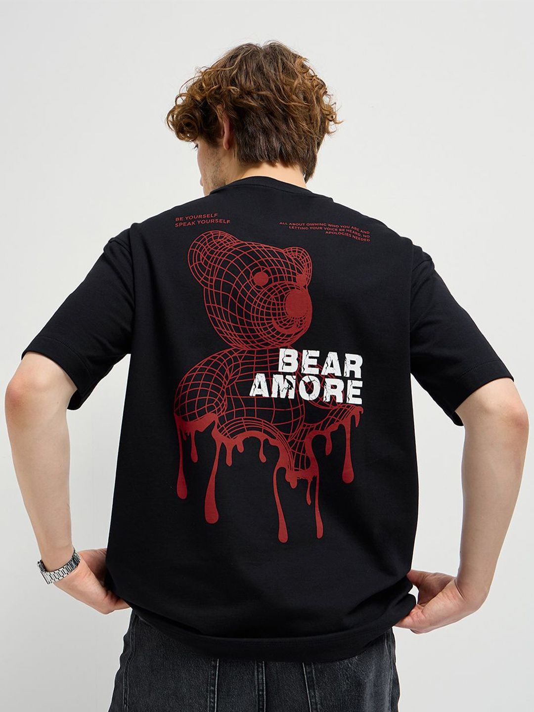 THE BEAR HOUSE Graphic Printed Drop Shoulder Sleeves Cotton Oversized T-shirt