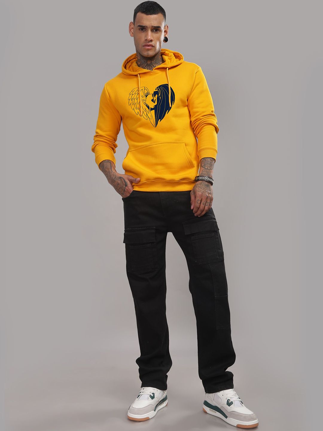 ADRO Lelaki Cotton Printed Hooded Pullover Sweatshirt Kasual