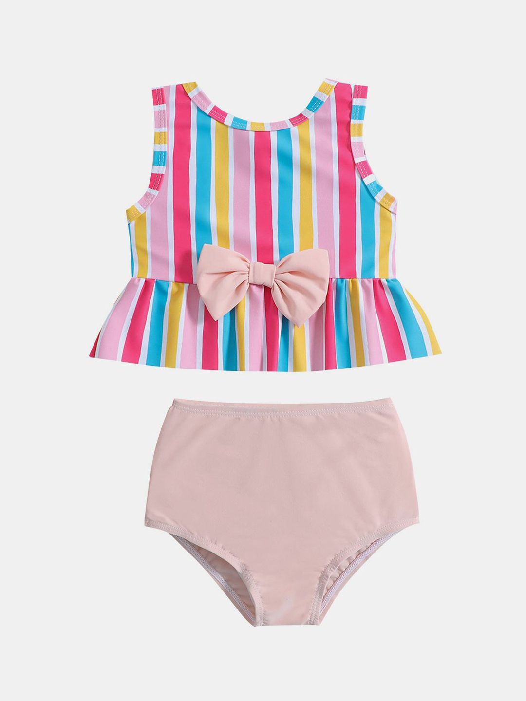 YK Girls Striped Top & Briefs Swim Set