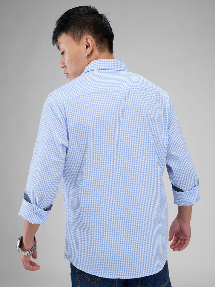 VASTRADO Men Classic Cutaway Collar Micro Checked Cotton Slim Fit Casual Shirt