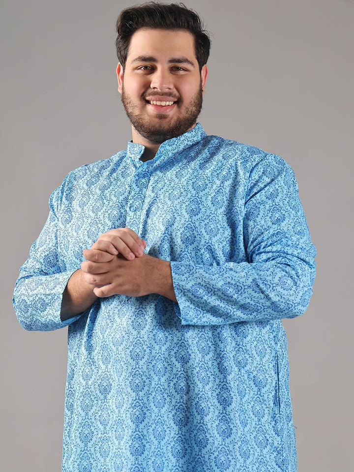 SOJANYA PLUS Plus Size Lelaki Motif Etnik Bercetak Kolar Jalur Kurta Lurus Dengan Piyama