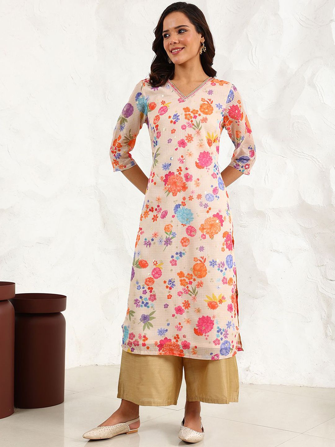 W Women Floral Printed Sequinned Kurta
