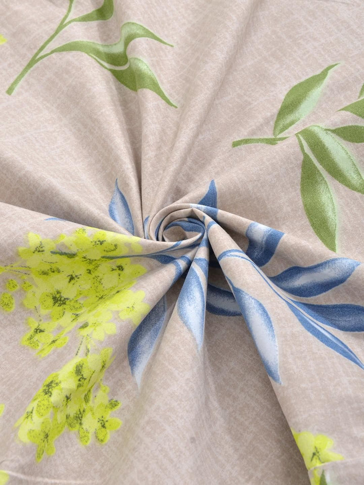 KLOTTHE Beige Floral 300 TC King Bedsheet with 2 Pillow Covers