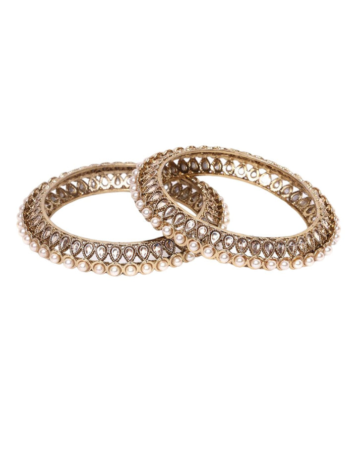 PANASH  Set Of 2 Gold-Plated American Diamond-Studded & Beaded Bangles