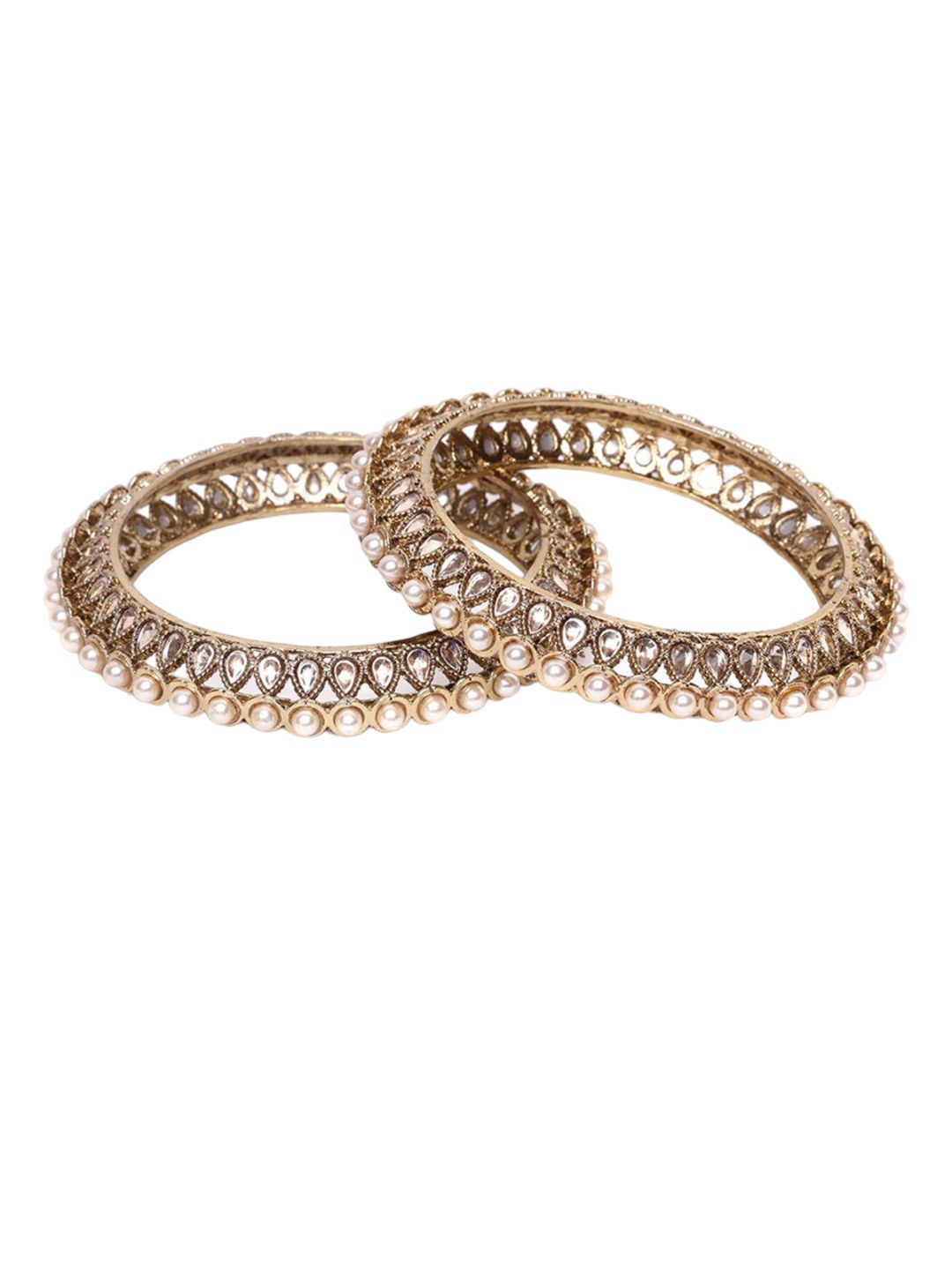 PANASH  Set Of 2 Gold-Plated American Diamond-Studded & Beaded Bangles