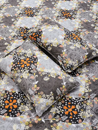 Myntra Elegant Homes Grey & Orange Floral 300 TC King Double Bedsheet with 2 Pillow Covers