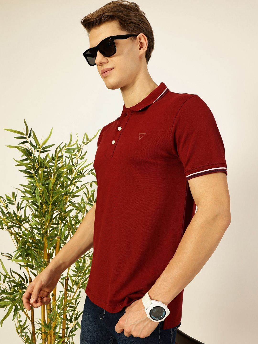 Thomas Scott Men Solid Polo Collar Cotton T-shirt