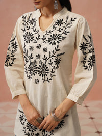 Kurta Kerja Benang Sulam Bunga Rumah Wanita Chikankari