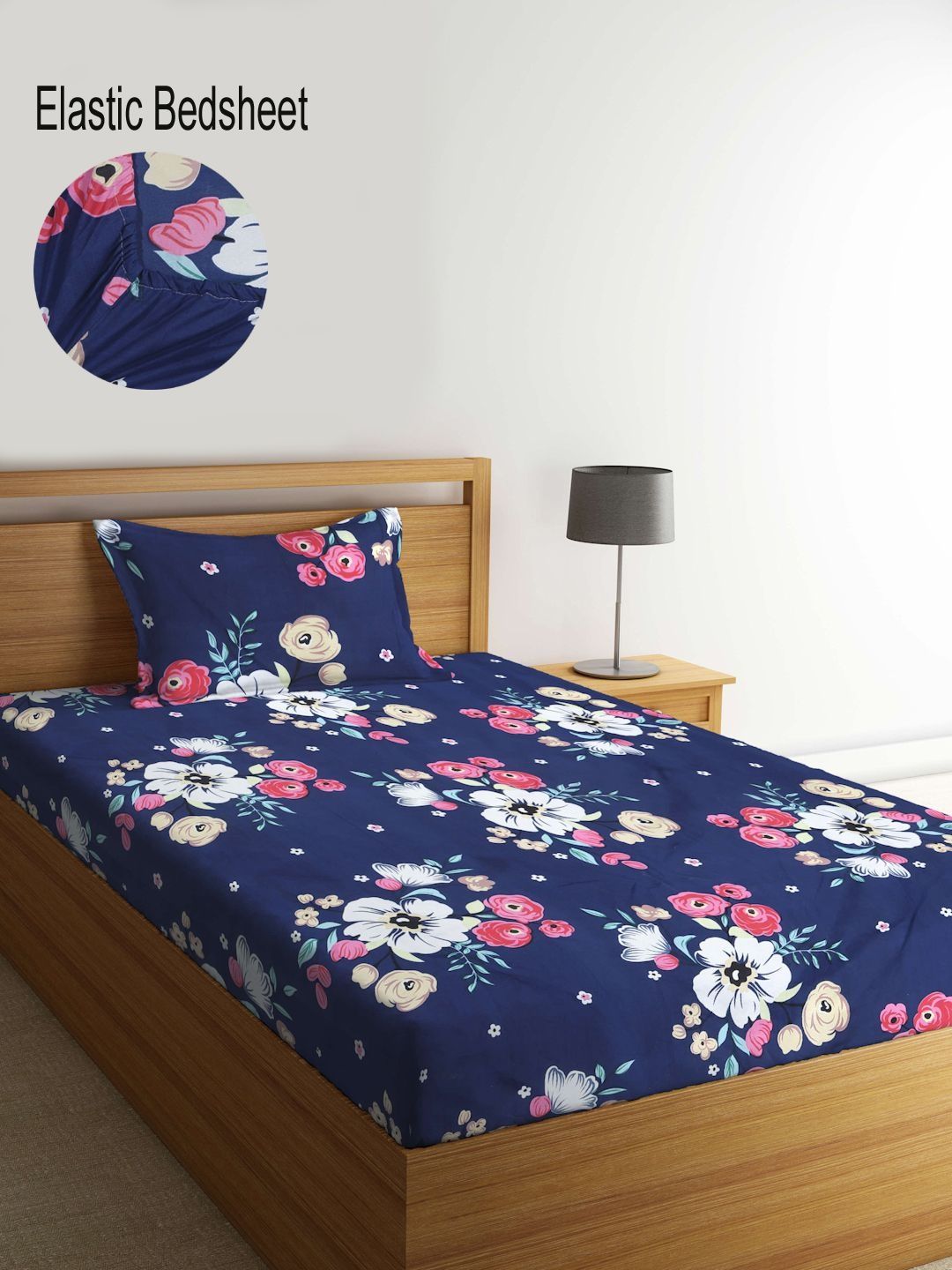 Myntra Elegant Homes Bunga-bunga Berbilang Warna 300 TC Cadar Single dengan 1 Sarung Bantal