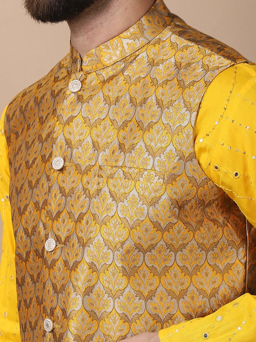 Anouk White Leheriya Embroidered Sequinned Pure Cotton Kurta with Churidar & Nehru Jacket