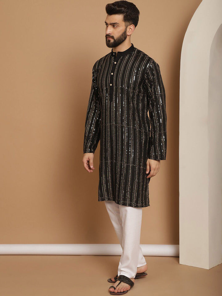 Anouk Embroidered Regular Sequinned Pure Cotton Kurta & Churidar