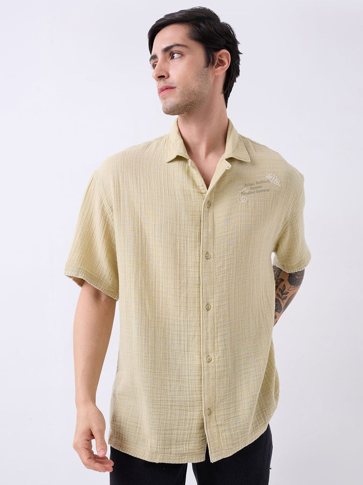 SPYKAR Men Relaxed Fit Cuban Collar Textured Cotton Casual Shirt