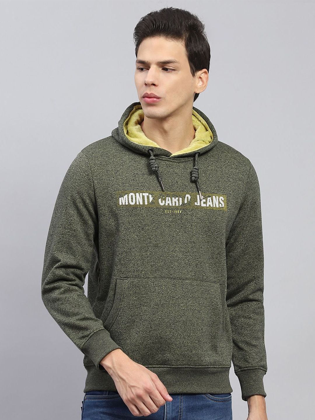 Monte Carlo Men Typography Printed Cotton Hooded Sweatshirt