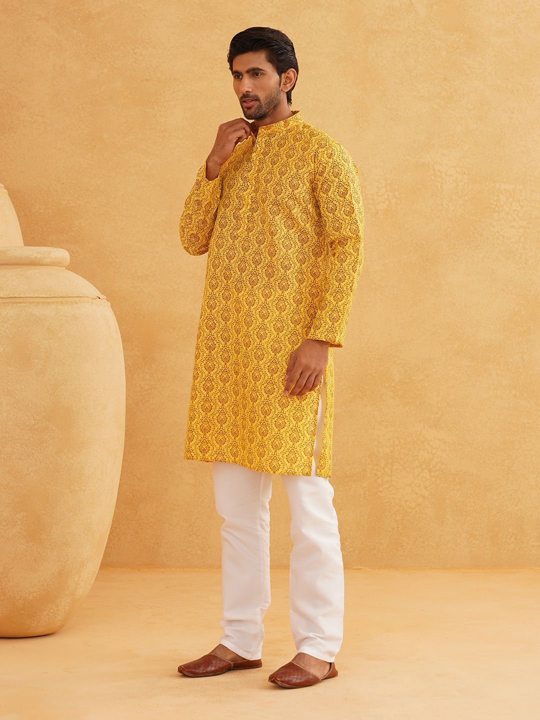 SOJANYA Ethnic Motifs Printed Band Collar Straight Long Kurta