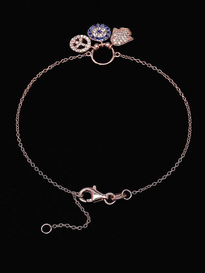 PANASH 925 Sterling Silver Rose Gold-Plated CZ-Studded Charm Bracelet