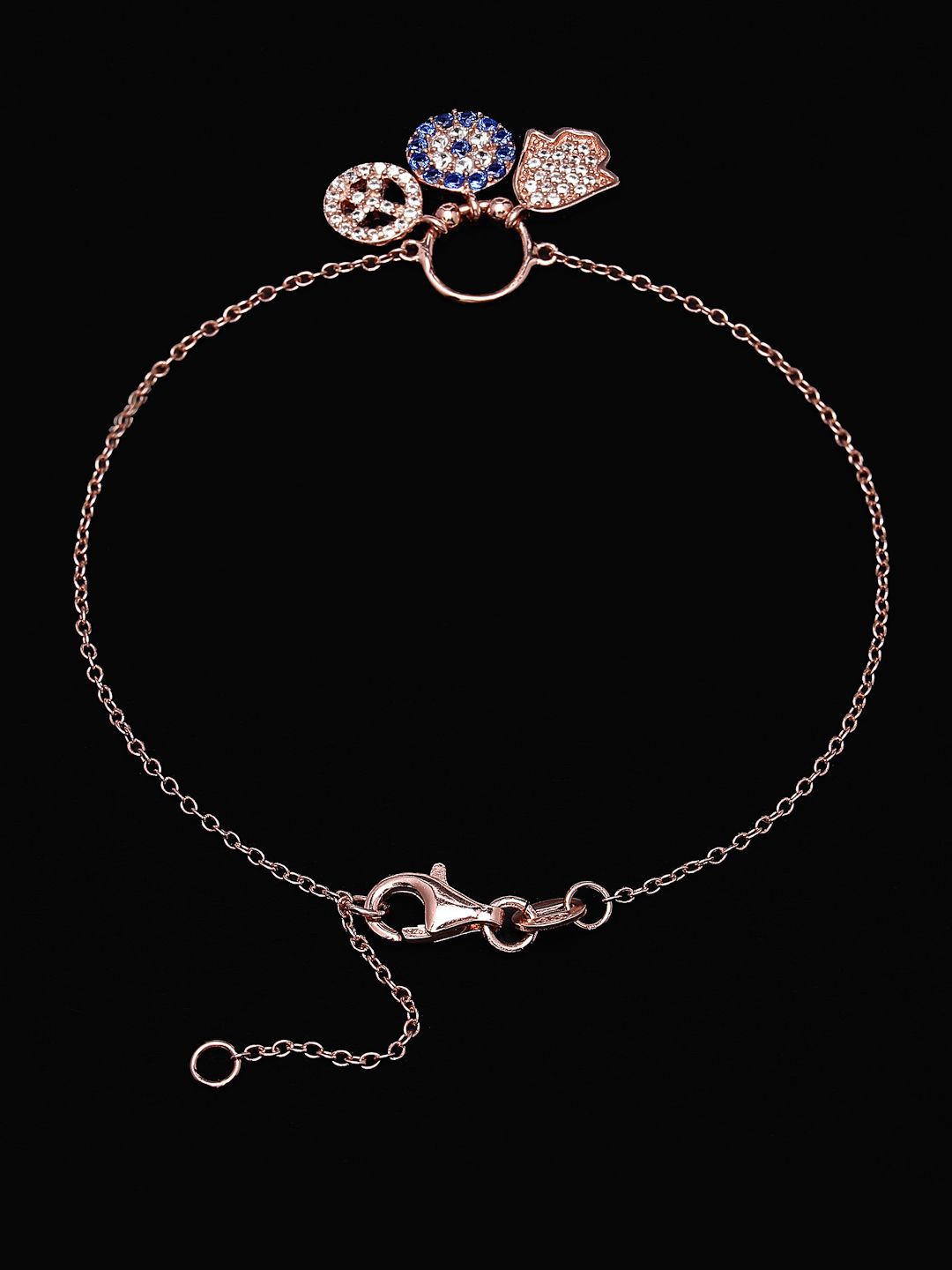 PANASH 925 Sterling Silver Rose Gold-Plated CZ-Studded Charm Bracelet