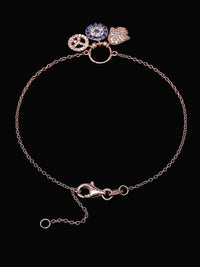PANASH 925 Sterling Silver Rose Gold-Plated CZ-Studded Charm Bracelet