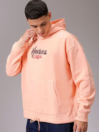 The Indian Garage Co Men Peach Printed Long Sleeves Pullover Hooded Neck Sweatshirt
