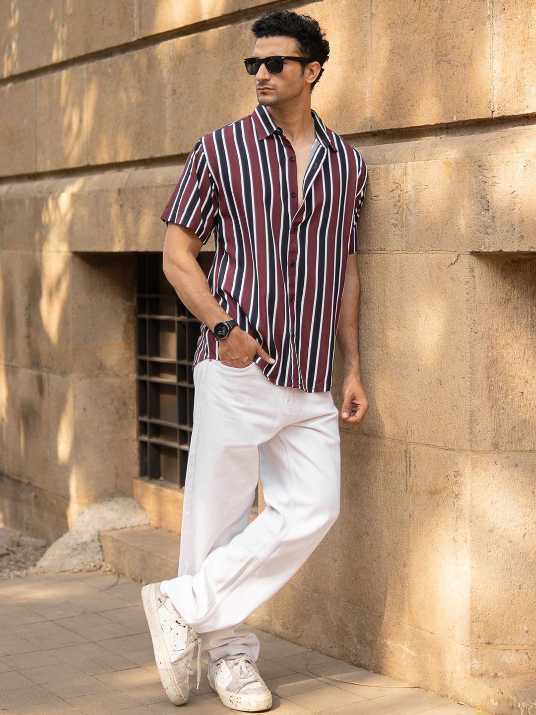 Powerlook ss25 Men Dark Brown Printed Stripe Shirt