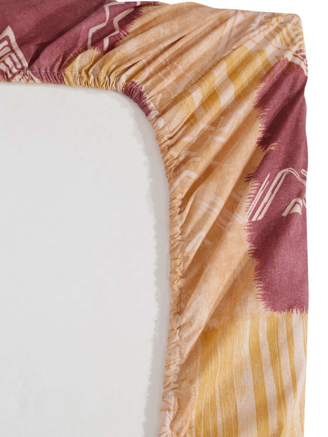 Myntra Elegant Homes Beige Geometric Pure Cotton 400 TC Fitted King Superfine Bedsheet dengan 2 Sarung Bantal-89 x 98 inci