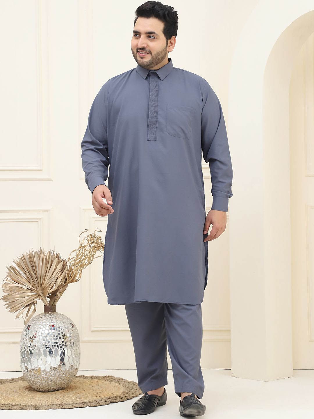 SOJANYA PLUS Shirt Collar Regular Pathani Kurta with Salwar
