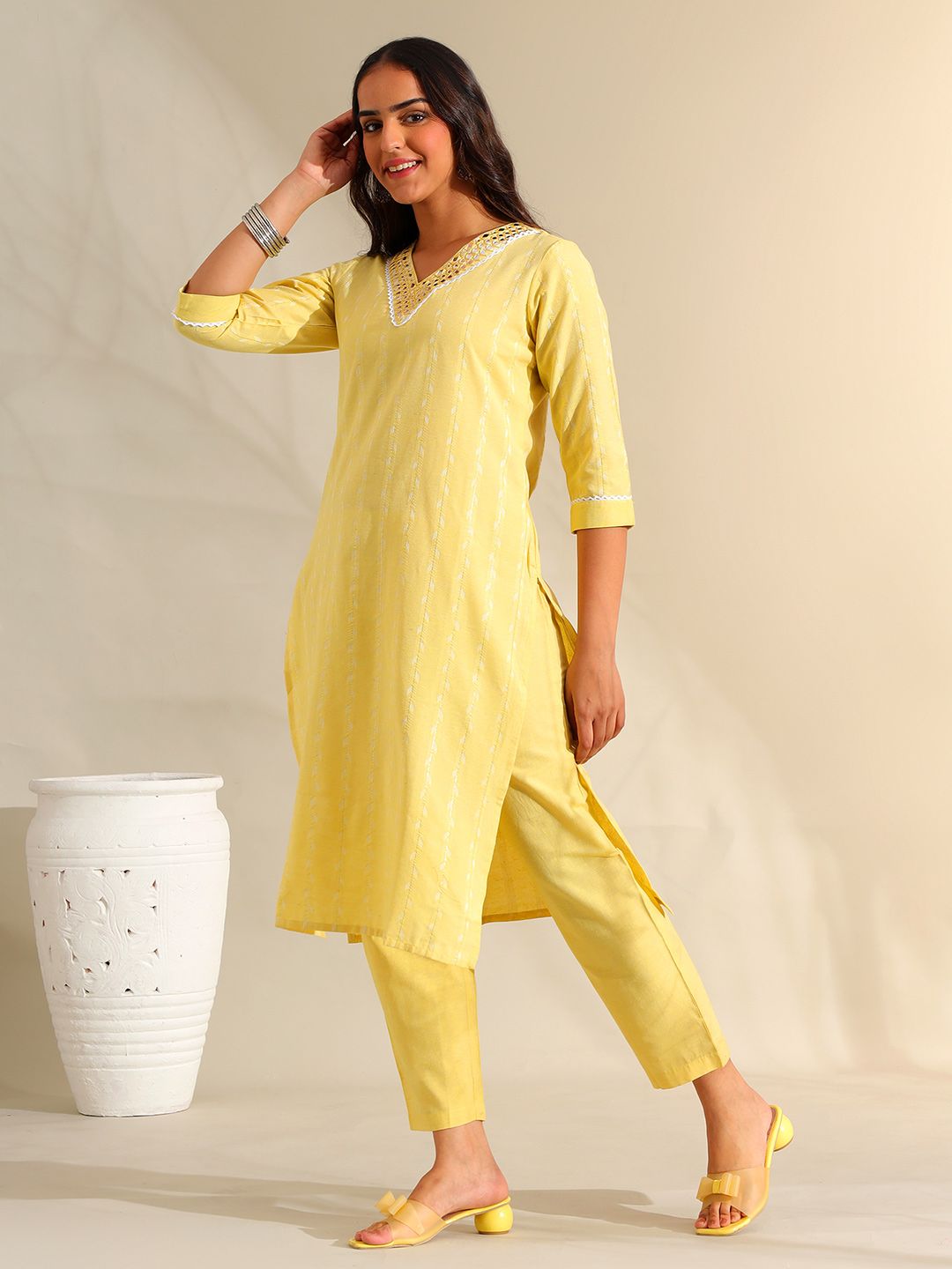 Motif Etnik Wanita Mamicha Cermin Biasa Berfungsi Kurta Kapas Tulen dengan Seluar