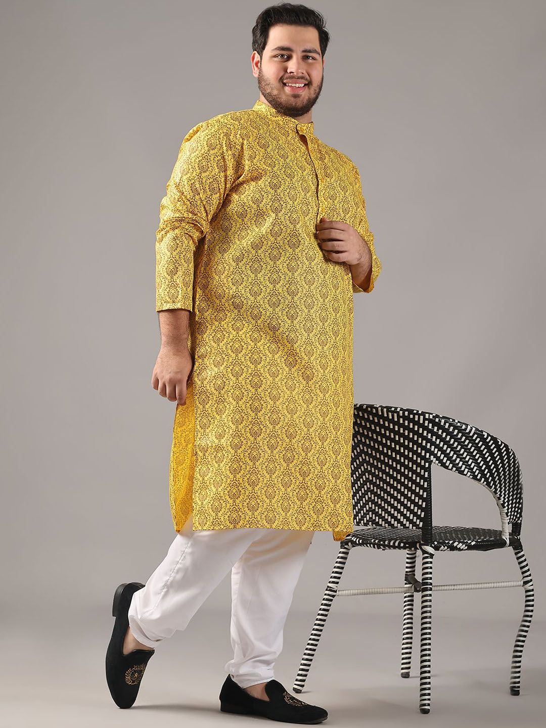 SOJANYA PLUS Saiz Motif Etnik Bercetak Kolar Jalur Kurta Lurus