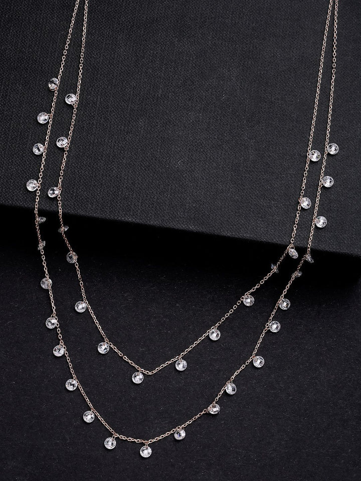 PANASH 925 Sterling Silver Rose Gold-Plated Layered Cubic Zirconia-Beaded Necklace