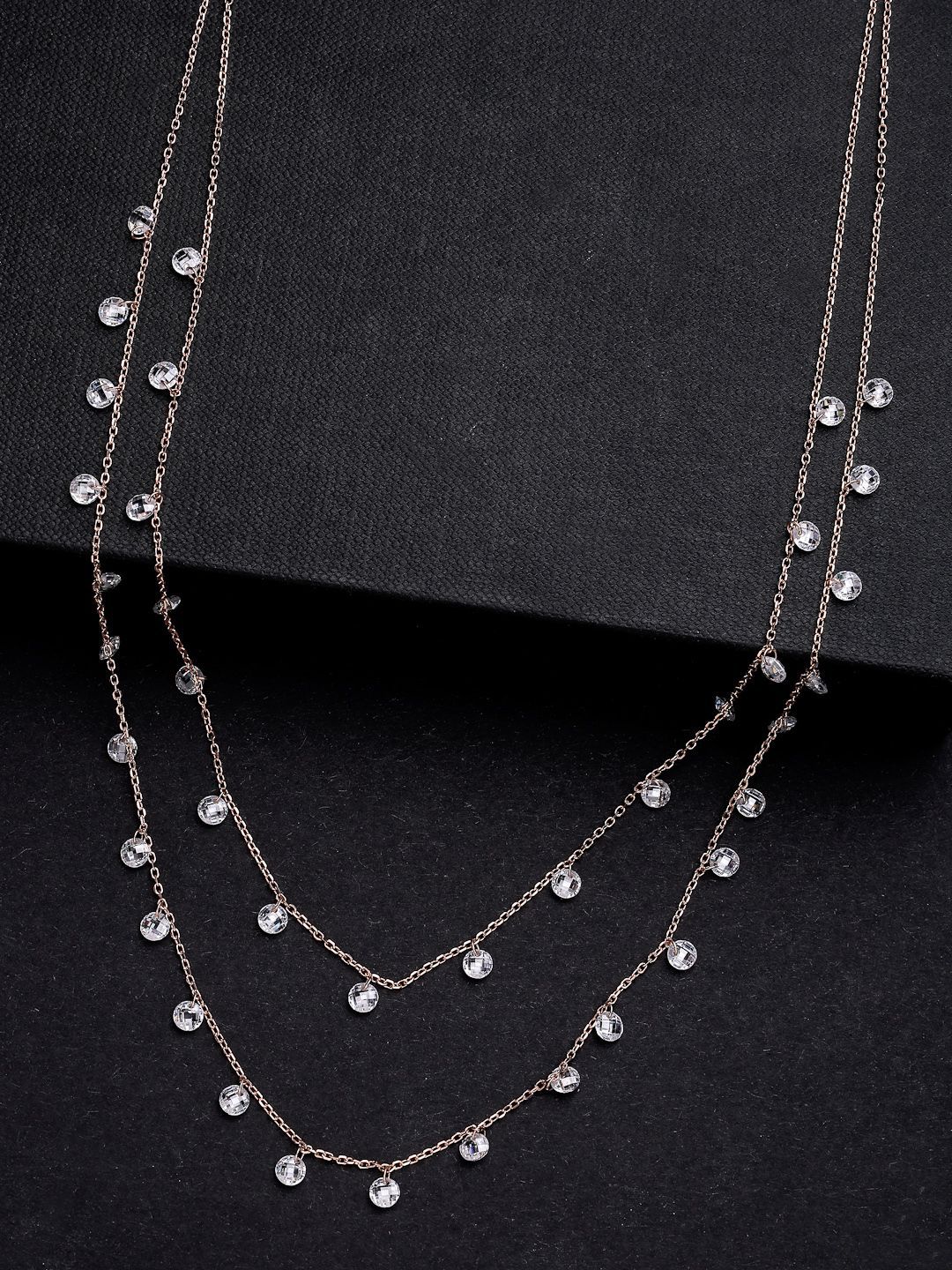 PANASH 925 Sterling Silver Rose Gold-Plated Layered Cubic Zirconia-Beaded Necklace