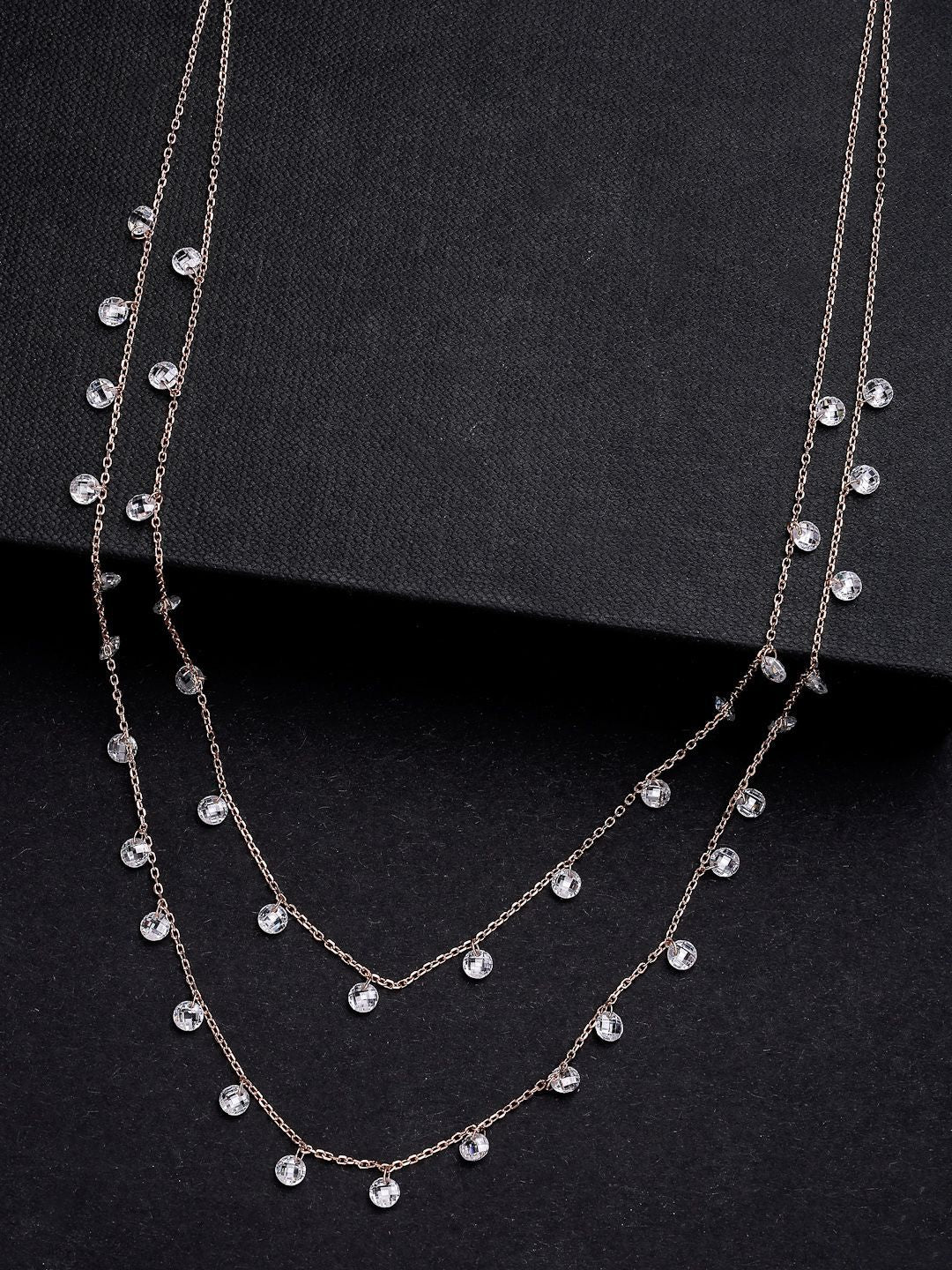 PANASH 925 Sterling Silver Rose Gold-Plated Layered Cubic Zirconia-Beaded Necklace