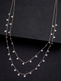 PANASH 925 Sterling Silver Rose Gold-Plated Layered Cubic Zirconia-Beaded Necklace