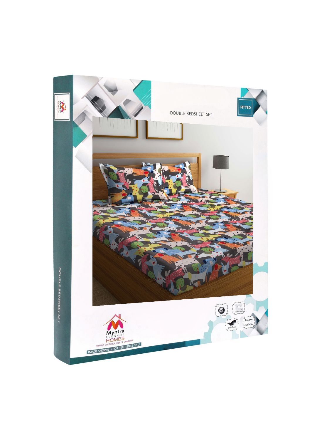 Myntra Elegant Homes Watak Kartun Biru & Hijau Dilengkapi 300 TC Cadar King dengan 2 Sarung Bantal