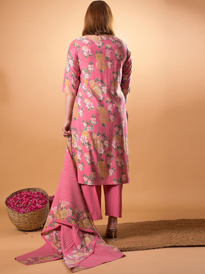 Mamicha Women Embroidered Regular Thread Work Pure Cotton Kurta with Palazzos With Dupatta