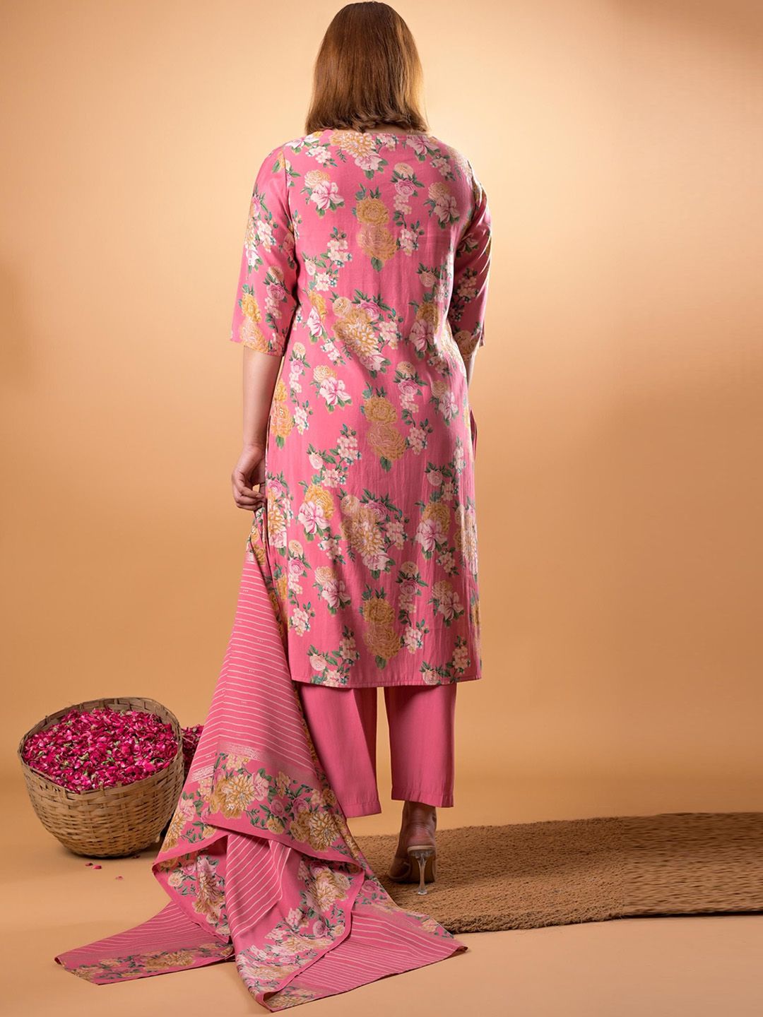 Mamicha Women Embroidered Regular Thread Work Pure Cotton Kurta with Palazzos With Dupatta