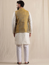Anouk Ethnic Motifs Embroidered Mandarin Collar Jodhpuri Kurta With Pyjamas & Nehru Jacket