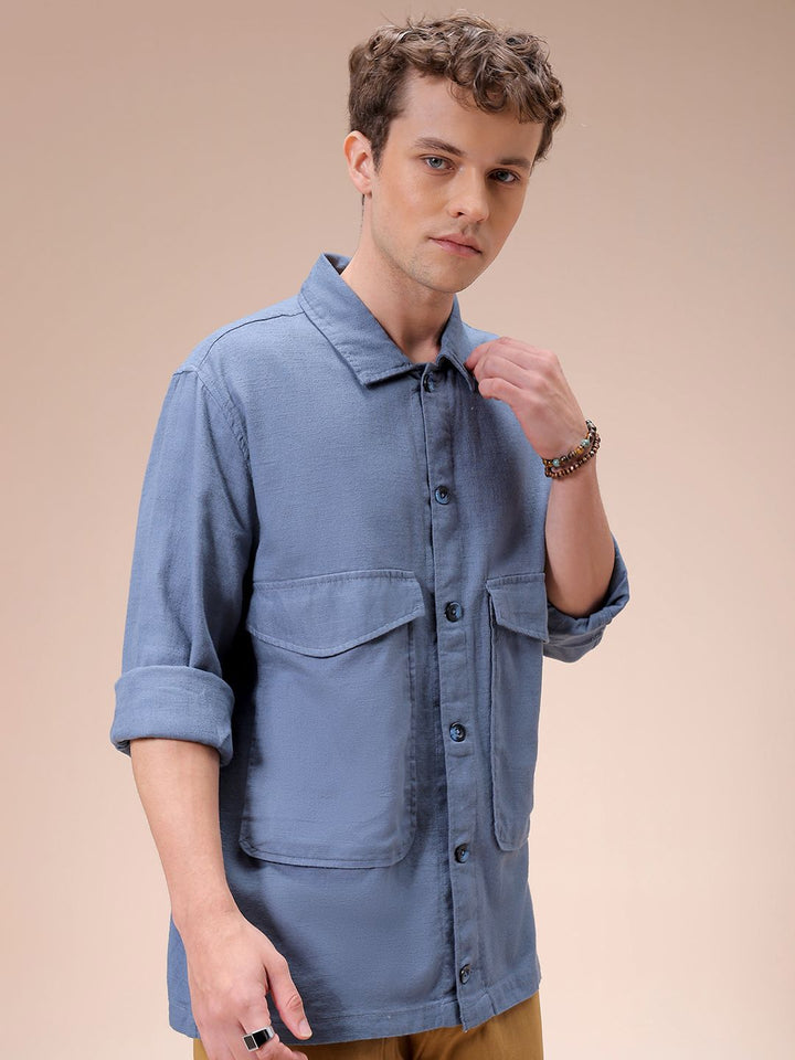 The Indian Garage Co Men Regular Fit Solid Double Flap Pocket Resortwear Overshirt