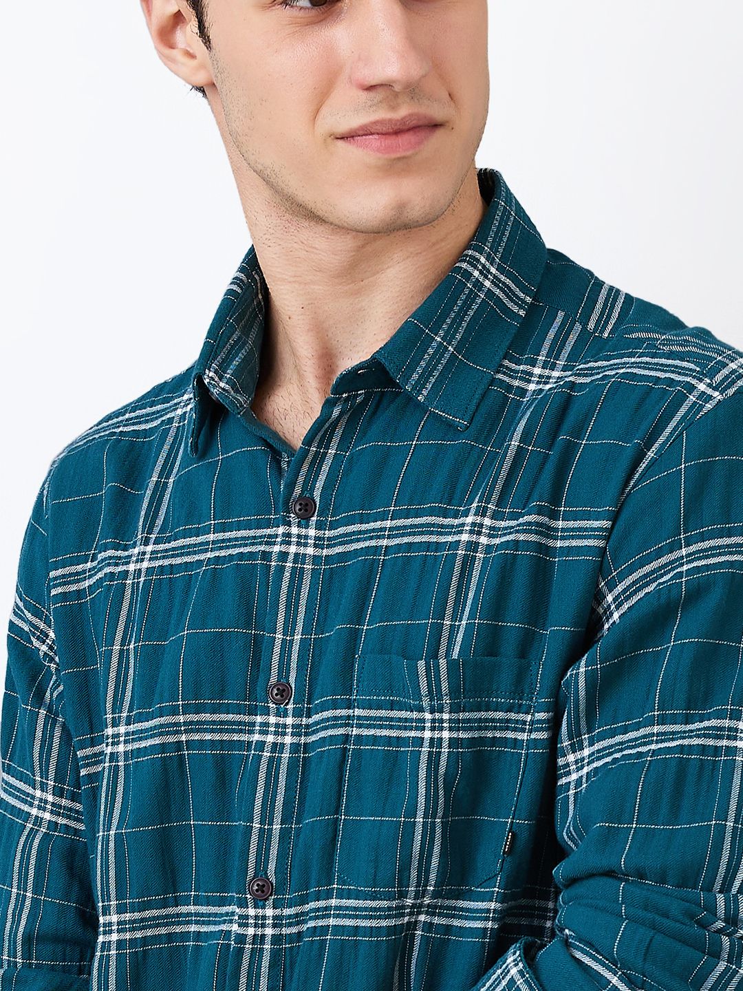 SPYKAR Men Slim Fit Spread Collar Tartan Checked Cotton Casual Shirt