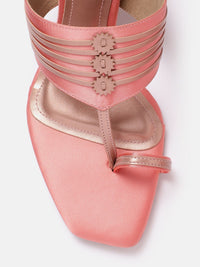 House of Pataudi Open Toe Striped Block Heels